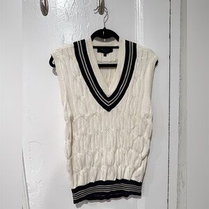 Rag & Bone Cream Cable Knit Cotton V-neck Sweater Vest